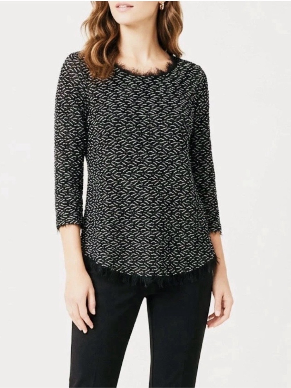 Anthropologie Postmark Women’s -SZ M- Black White Wave Textured 3/4 Sleeve Top